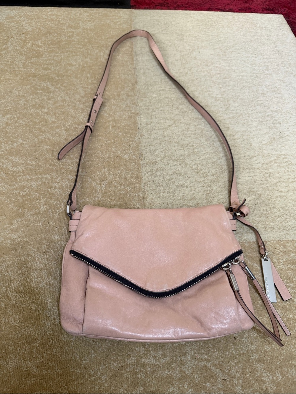 Vince Camuto Blush Pink Foldover Crossbody Shoulder Bag Zip Tassel